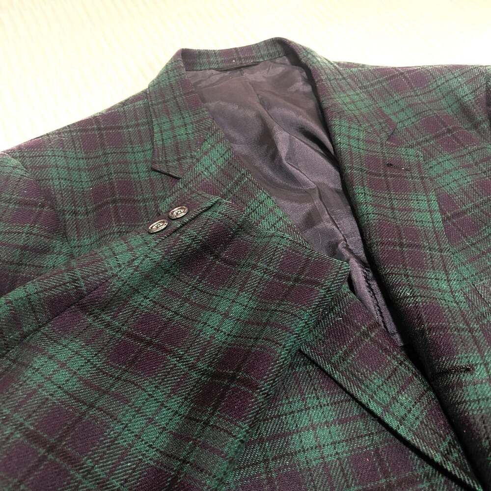 Custom Tailored Cricketeer Tartan Plaid Sport Coat Green Navy